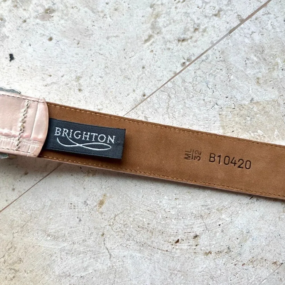 Brighton Blush Pink Reptile Embossed Belt Silver Plate Hardware M/L